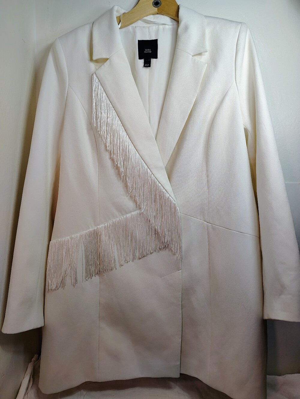 River Island Cream Fringe-Trim Blazer Dress Size 18